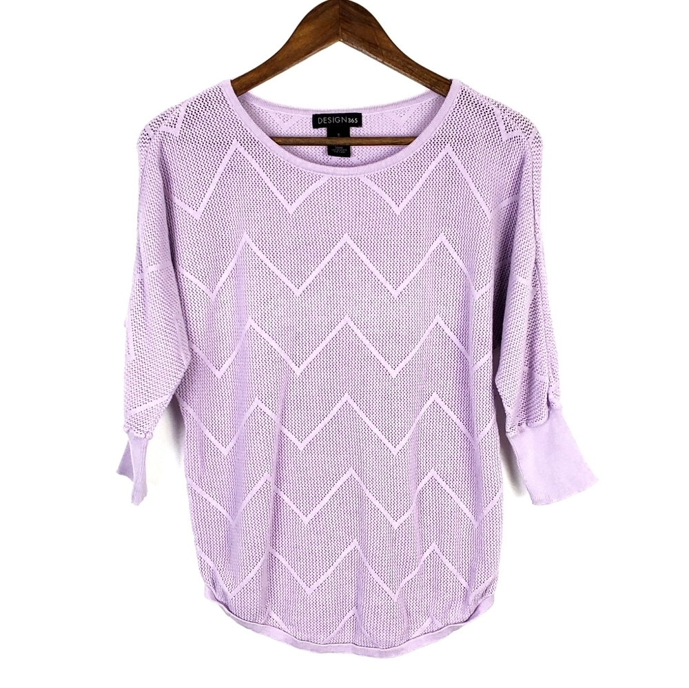 Womens Long Sleeve Purple Lavender‎ Chevron Print Cotton Top Blouse Size Small
